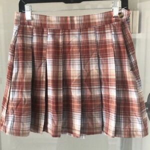American Eagle brown blue plaid pleated school girl skirt academia preppy